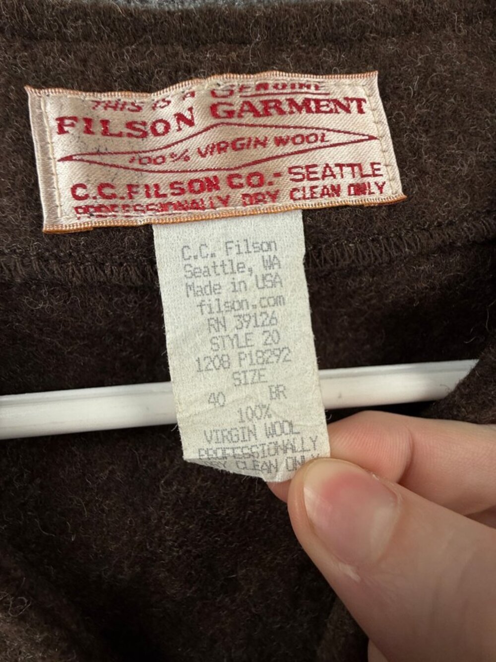 CC Filson Mackinaw Virgin Wool Vest Brown Size 40 Style 20 Pockets Sleeveless - Picture 14 of 15